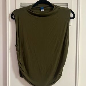 Old Navy Olive Green Sleeveless Top Tee Blouse Ruched Sides High Neck